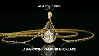 Gem Stone King 10K Yellow Gold Lab Grown Diamond Teardrop Necklace With 18-Inch Gold Chain: 0.4 Cttw