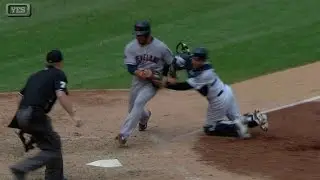 CLE@NYY: Gardner catches ball, gets Aviles at home