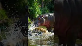 Hippo Crushes Tiger in Brutal Jungle Fight 🦛🆚🦁 | Nature&rsquo;s Raw Power #shorts