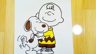 🟢🔥Drawing: How to Draw Snoopy and Charlie Brown Hugging From The Peanuts Movie
