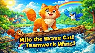 Milo the Brave Little Cat 🌈 | Kids Moral Story on Teamwork & Courage | Bedtime Stories for Children