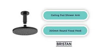 Ceiling Fed Shower Arm with 200mm Round Fixed Shower Head in a Black finish