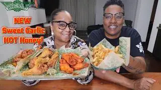 IM NOT HANGING OUT WITH YOUR EX. WINGSTOP NEW SWEET GARLIC HOT HONEY FRIED CHICKEN WINGS.