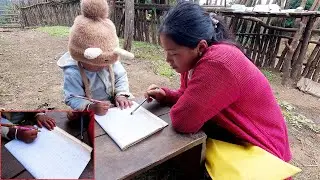 manjita's teaches her son ALPHABAT | Himalayan mother Manjita | shepherd life  @manjitacooking