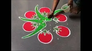Creative kolam/ 9-5 dot's Tomato 🍅 with Lady finger design Rongoli kolam.