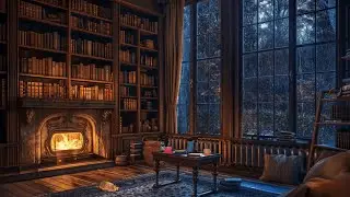 🔥Cozy Fireplace & Gentle Rain🌧️ | Warm Library Ambience for Sleep & Relaxation
