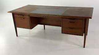 Alma Mid Century Walnut and Leather Executive Desk