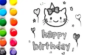 How to draw Hello Kitty Birthday Card|| Draw and Color || Easy drawing for kids