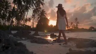 Lonely Girl Walking on Beach at Sunset | Free Stock Video Footage No Copyright