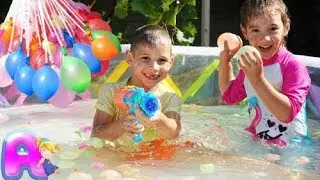 Bunch O Balloons Water Fight Anna and Victor in Kiddie Pool!