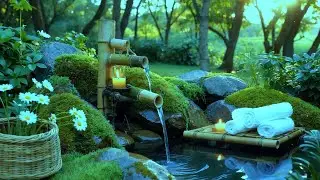 Relaxing Bamboo Fountain Sound and Soothing Piano Ambience | Deep Sleep, Healing Mind Calm