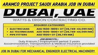 Aramco Project Saudi Arabia JOb Dubai JOb in Dubai for Mechanical Engineer Electrical Machinery
