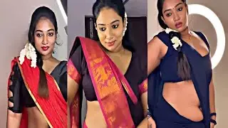 Very Low waist Saree Fashion show Saree Front Pose Beautiful Navel Saree #saree