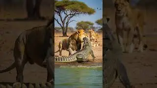 Crocodile Fight Lion 🤯 Epic showdown for survival #wildlife #lion #wild