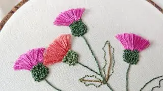[프랑스 자수] 엉겅퀴 입체자수  Thistle Embroidery / 스미르나스티치/ 도안제공 Provide design/embroidery for beginners
