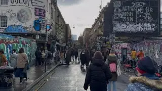 London Markets 🇬🇧 Brick Lane , Miserable Winter Weather , Sunday afternoon Walk 2026 