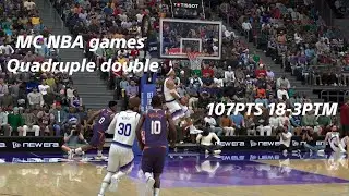 NBA 2K26_MC NBA games 3C1-3 デビュー3戦目で107PTS 18-3PTMにクアドルプルダブル