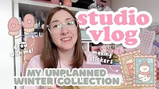 Studio vlog 🎀 drawing + making stickers for my winter collection 🌨️ small business behind the scenes