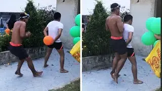 Grown Men Play Balloon Popping Games Using Their Crotches#shorts