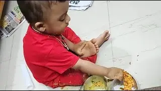 14 month baby enjoy  eating food