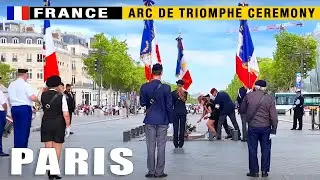 🇫🇷ACT DE TRIOMPHE : Ceremony of Lighting Eternal Flame of Arc de Triomphe in Paris, France