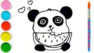 Как нарисовать панду, которая ест арбуз 🍉 🐼 Летняя художественная роспись для детей и малышей