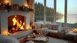 Cozy Sunlit Winter Cabin ❄️🔥 Crackling Fireplace & Snowy Forest Ambience