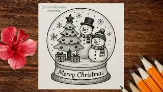 Christmas scenery drawing with pencil shading/easy christmas art/circle christmas drawing/Xmas art 