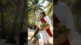 The monkey dropped the basket of coconut water