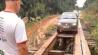 Amazing Car Driving Skills - Car Crossing The Dangerous Old Wooden Bridge  And Extreme Roads