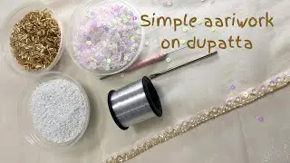 Simple aariwork dupatta making 🪡