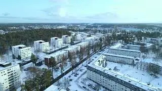 Drone over STOCKHOLM, Upplands Väsby 10 March 2023, Snow