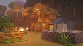 Minecraft Relaxing Ambience at the Mountain Village | Rain, Thunder, Fireplace and C418 Music