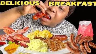 Breakfast meal| Beef Bacon| Sausage|Scrambled Eggs| Hashbrowns| Buttery Grits|