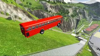 BeamNG.Drive: Four School Buses vs Dangerous Stairs Jumps - Who Will Prevail?