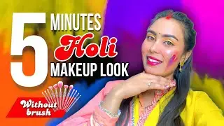 5 Minutes Glam Holi Makeup✨🎨 | Simple makeup बिना किसी ब्रश के | Pink and yellow affordable look |
