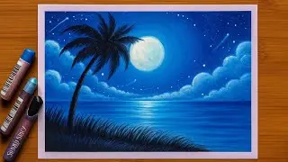🌕 Easy Full Moon Night Oil Pastel Drawing Tutorial for Beginners 🌌