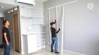 Lắp đặt bộ kệ thanh ray treo quần áo góc L | PhuKienTrungBayAMD - 0931344996