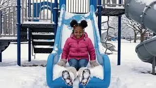 Twinkle Plays on the Slide in the Snow ❄️🛝 | Cute Snow Day Moment