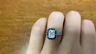 1.53 Carat Emerald Cut Sapphire Halo Ring - Hand Video