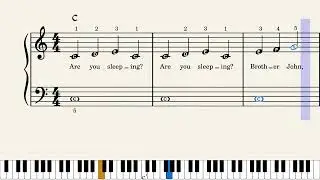 Are You Sleeping Brother John (Frere Jacques) - Easy Piano Sheet Music with Letters
