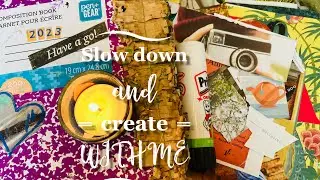 composition notebook magazine collage  create with me - positive vibes - gentle art prompts