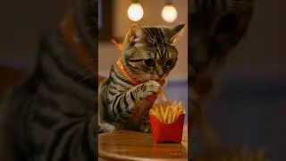 Eli the cat - Eating French fries.