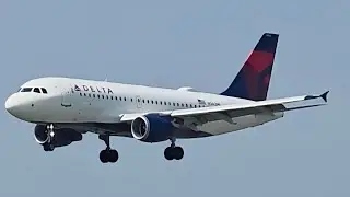 Delta 2855 A319 landing at TVC Cherry Capitol Airport in Traverse City MI on 6/8/25