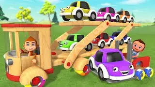 Learning Colors for Children with Baby and Monkey Loading Cars Wooden Transport Truck 3D Kids Edu