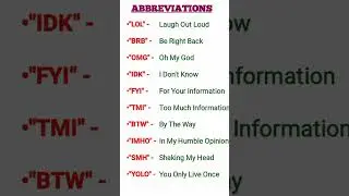 Abbrivations for Informal Communication | sms हो या social networking सबकुछ हुआ आसान and fast