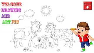 HOW TO DRAW-FAMILY COW-CUTE COW-FAMILY ANIMALS-EASILY| DRAWING AND ART PIC