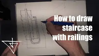 How to draw staircase with railings. How to draw stairs in perspective.