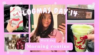 Work day morning routine, realistic, 5 min makeup, Starbucks, podcast, Vlogmas day 14
