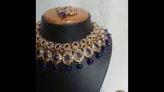 Antique / Traditional Gold plated Necklace Set in Navy Blue Color (JIA1822)